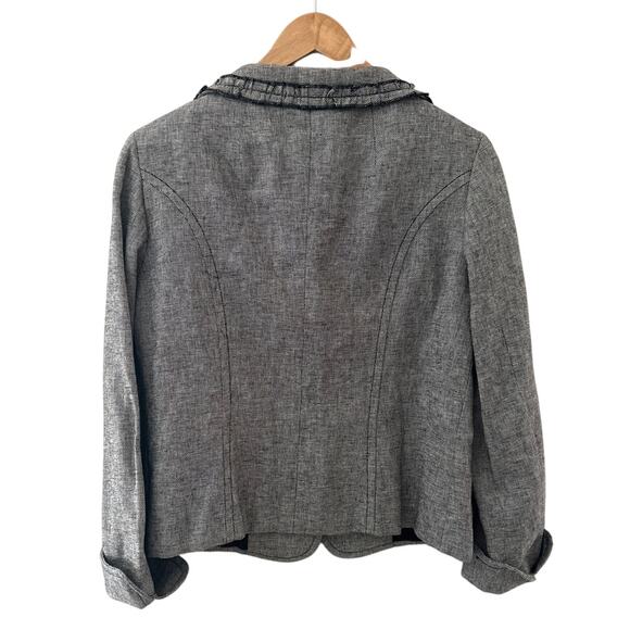 Weekend MaxMara Textured Tweed Ruffled Hem Linen Blend Blazer Size 12 - Picture 3 of 11